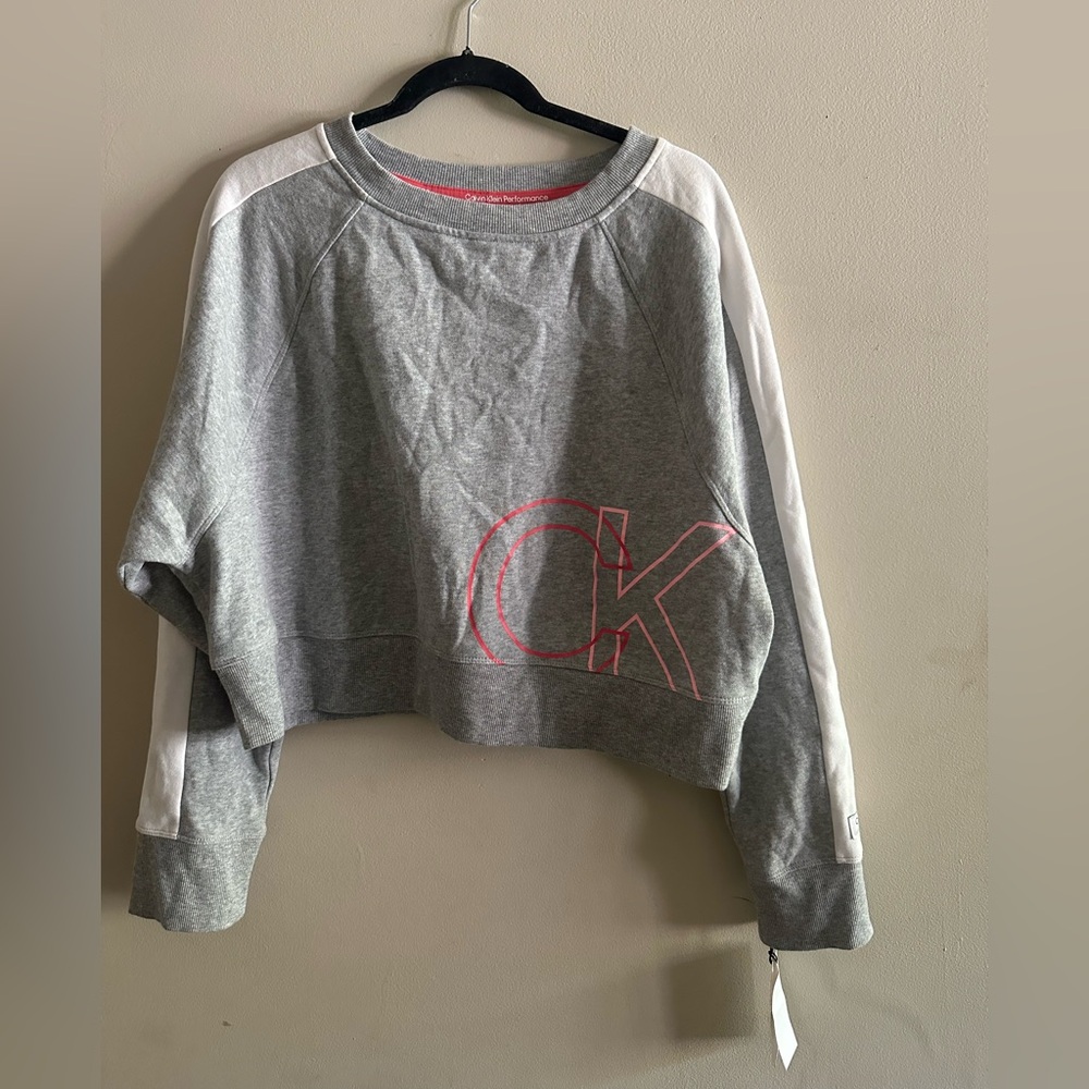 Calvin Klein Performance Ck Logo Long Sleeve Crew Neck Crop Fleece Size XL NWT